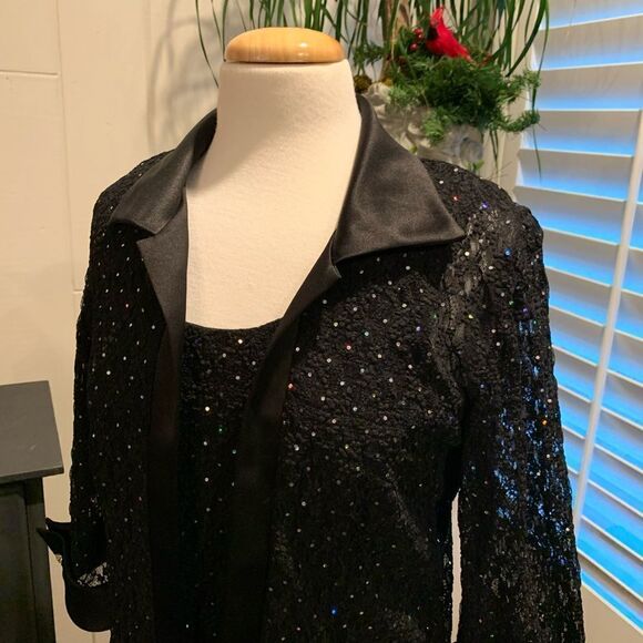 Vintage 2 pc blk sequin ensemble/cardigan by R&M Richards - Picture 3 of 9